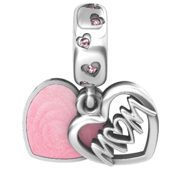 💗BEAUTIFUL PINK DANGLE CHARM W/SILVER MOM SCRIPT-FiITS ALL PANDORA BRACELETS 💗 - Picture 6 of 6